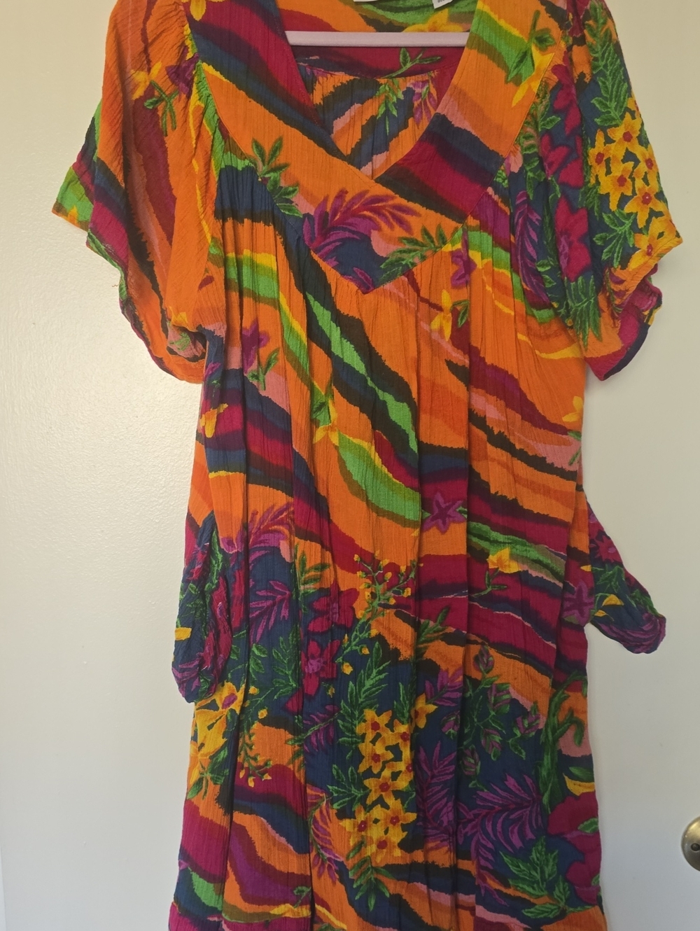 Serendeti Vintage 90s Y2K Boho Tropical Print Midi Dress Multicolored Bright 1X - Picture 8 of 9